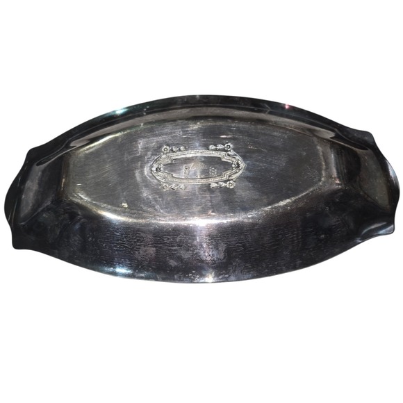 Vtg The Sheffield Silver Co Plated Ornate Oval Serving dishTray 13.5 x 6.5 USA - Picture 4 of 6